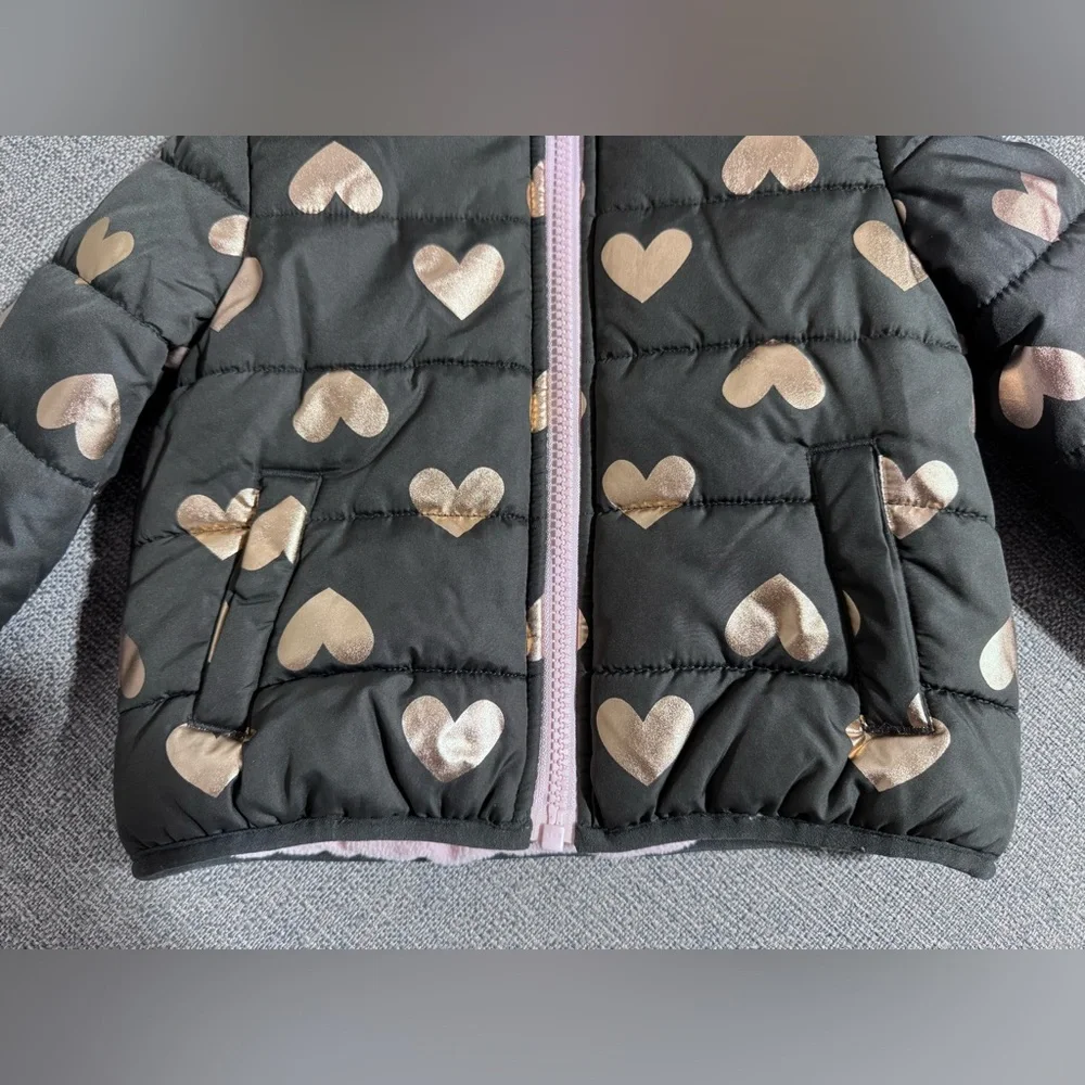 Carter's Black and Gold Hearts Winter Puffer Jacket (18 months)